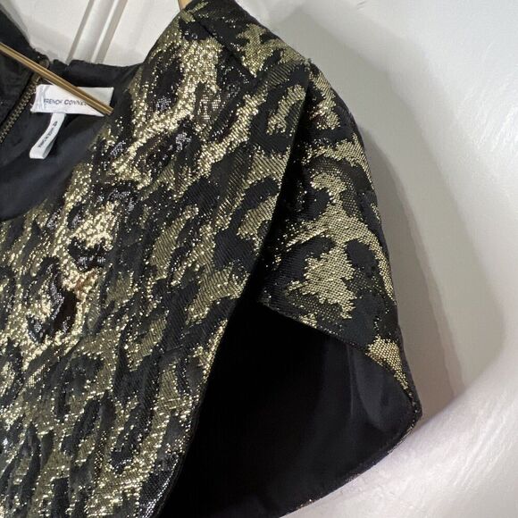 Black Gold Metallic Leopard Dress French Connection Shift Dress Size 4 - Picture 9 of 9